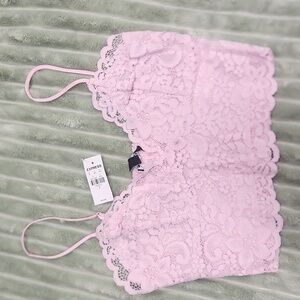NWT Express Pink Lace Longline Bralette Crop Top Bra
